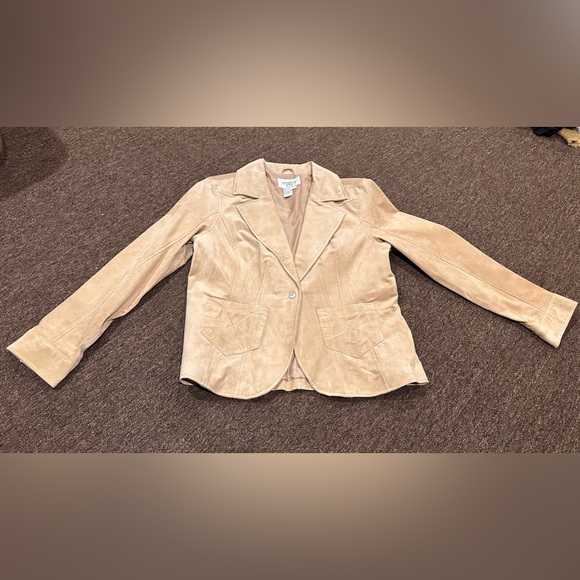 EUC! CERVELLE Women’s Leather Jacket Beige Blazer pickets Soft Suede Lined M - Picture 3 of 5